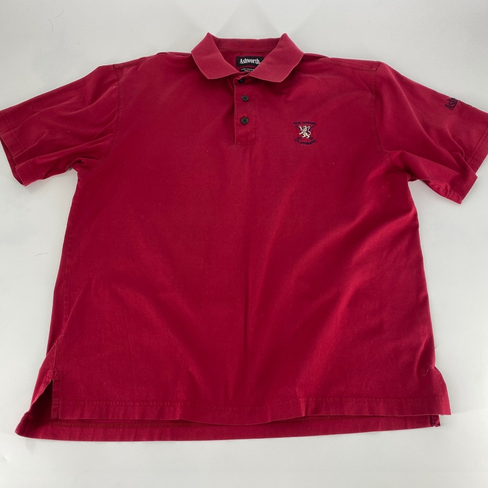 Ashworth Golf Polo Shirt Red Double Mercerized St Andrew Old Course Men's Medium